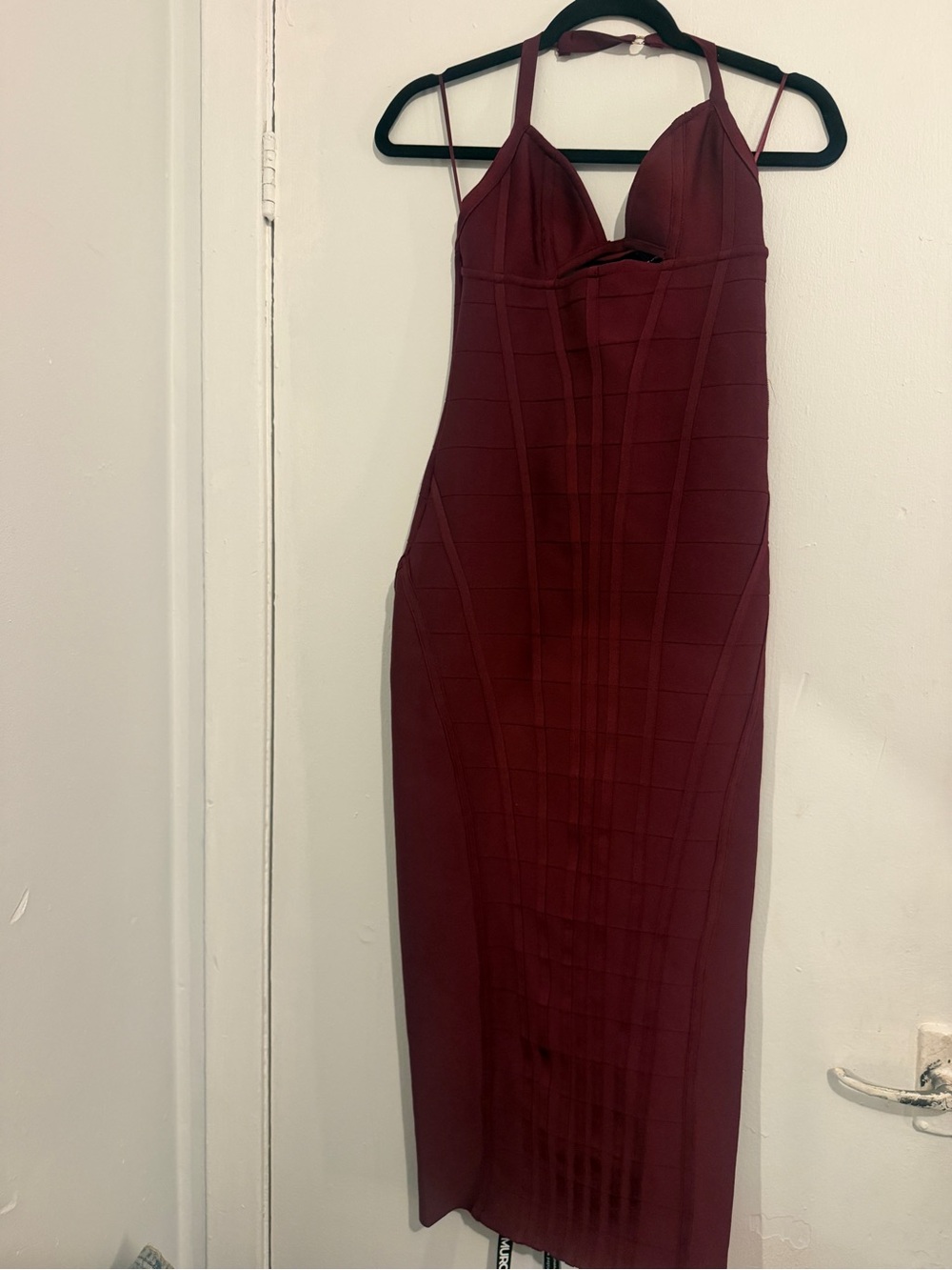 Burgundy Midi Bodycon Dress with Structured Bust